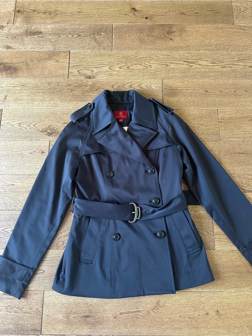 New NWOT Cole Haan Classic Style Black Short Trench Coat Jacket Sz 2